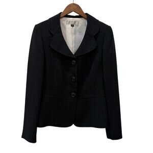 Tahari Arthur S Levine Blazer Womens 8 Black Three Button Shawl Collar Lined